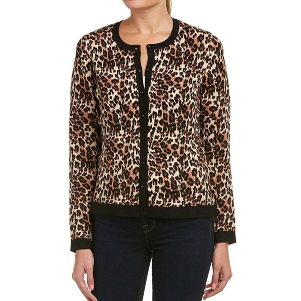 NYDJ Animal Leopard Print Button Front Cardigan Sweater Women Size L Multicolor